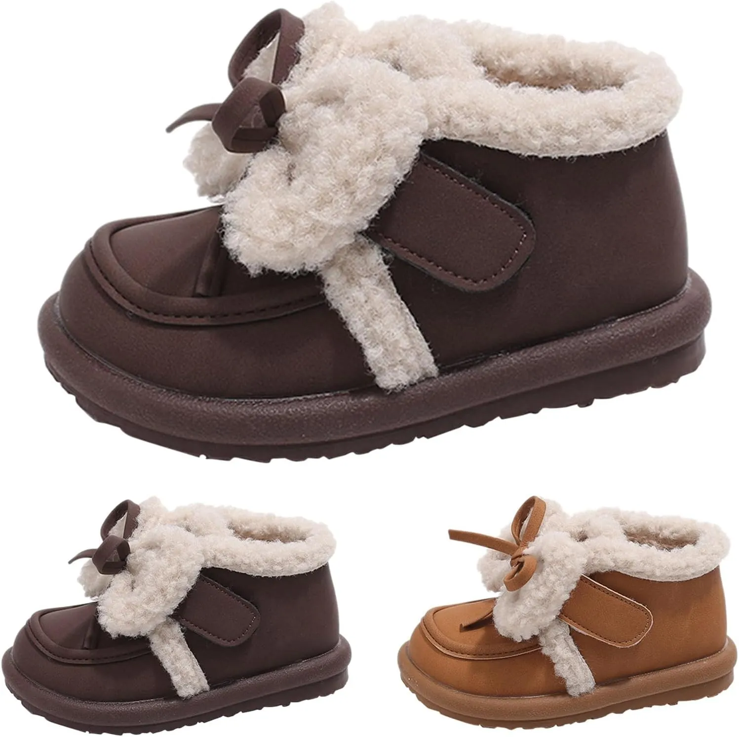 Girls Plush Lined Ankle Boots Slip On Low Calf Boots Non Slip Short Boots Winter Soft Sole Flat Boots For Toddler