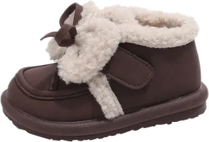 Girls Plush Lined Ankle Boots Slip On Low Calf Boots Non Slip Short Boots Winter Soft Sole Flat Boots For Toddler