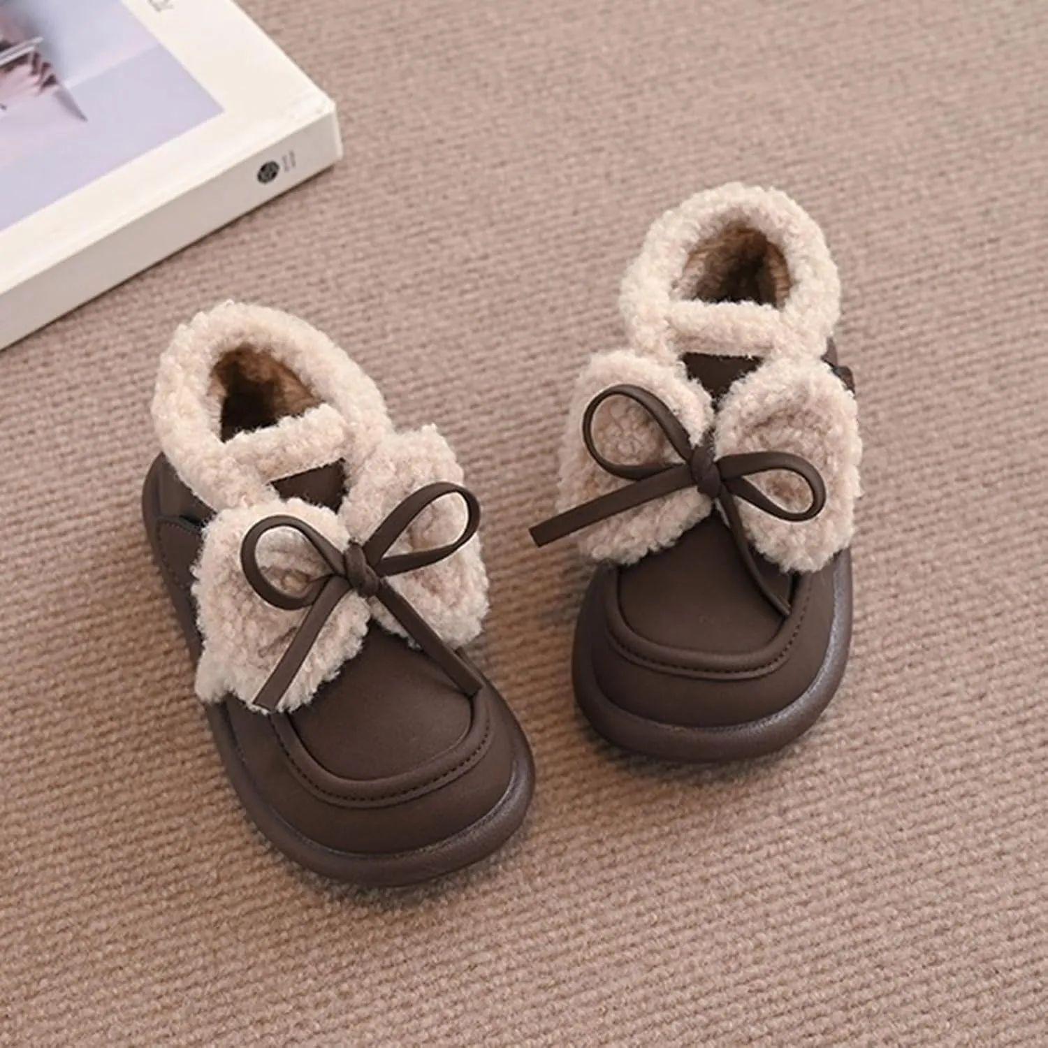 Girls Plush Lined Ankle Boots Slip On Low Calf Boots Non Slip Short Boots Winter Soft Sole Flat Boots For Toddler