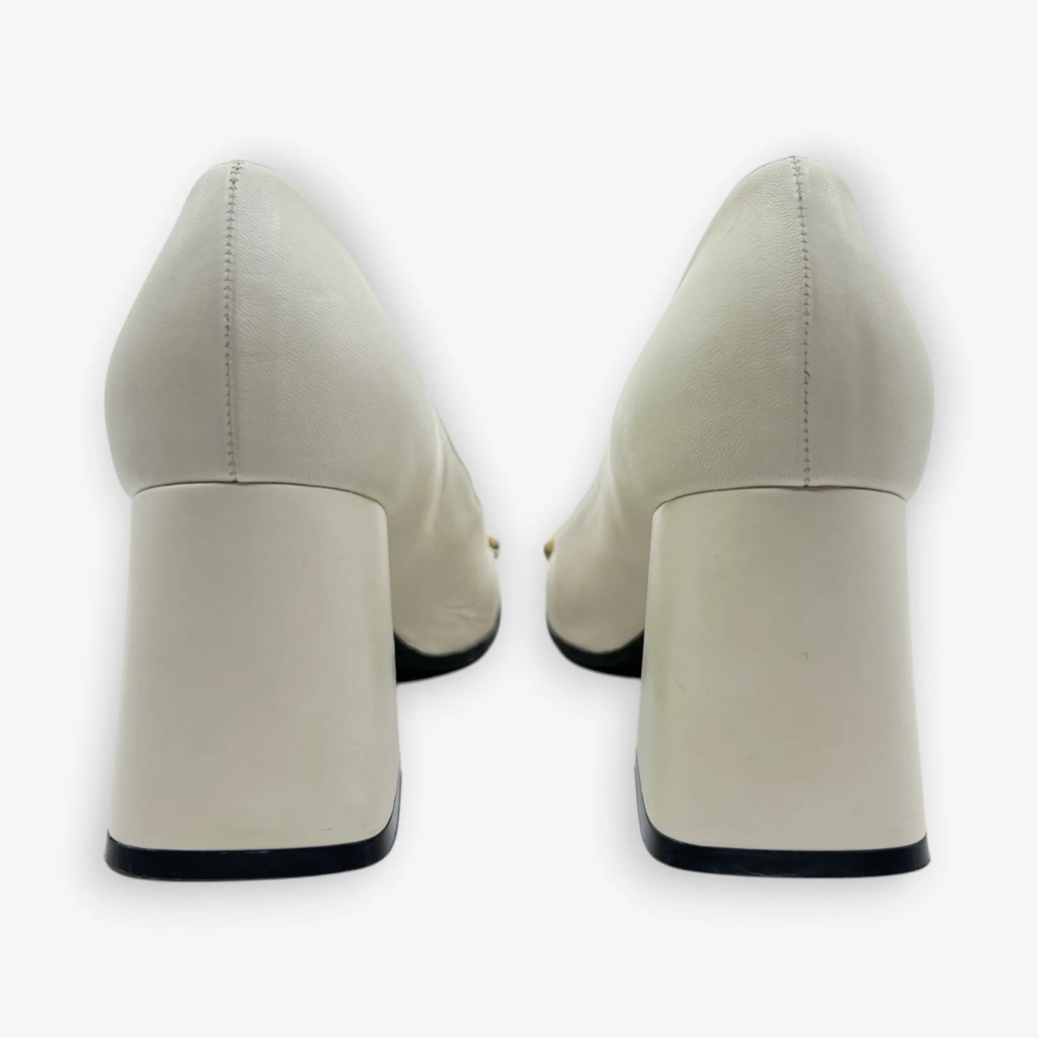 Gucci Off White Leather Horsebit Mid Heel Pumps Shoes EU37.5 ~ AU7