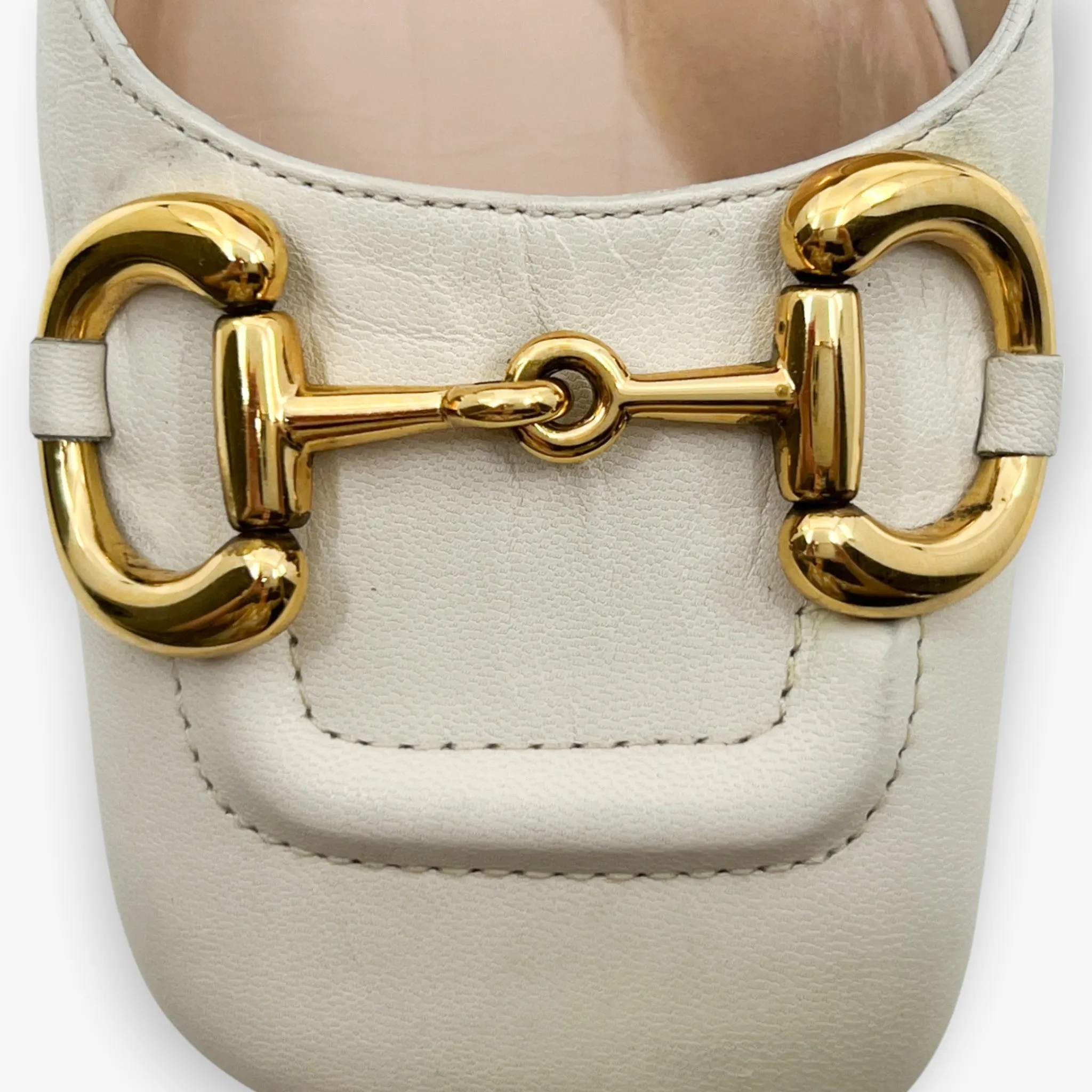 Gucci Off White Leather Horsebit Mid Heel Pumps Shoes EU37.5 ~ AU7