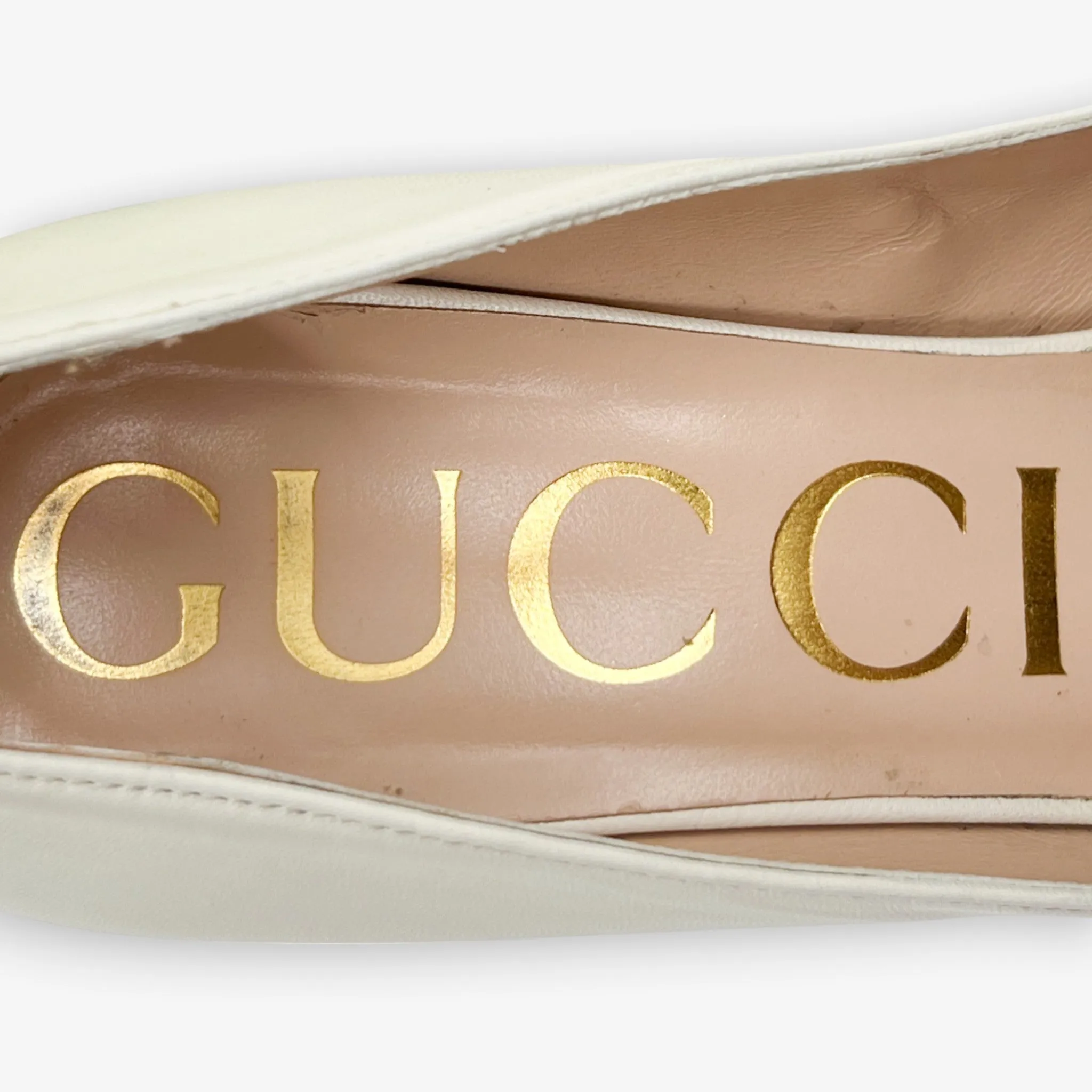 Gucci Off White Leather Horsebit Mid Heel Pumps Shoes EU37.5 ~ AU7