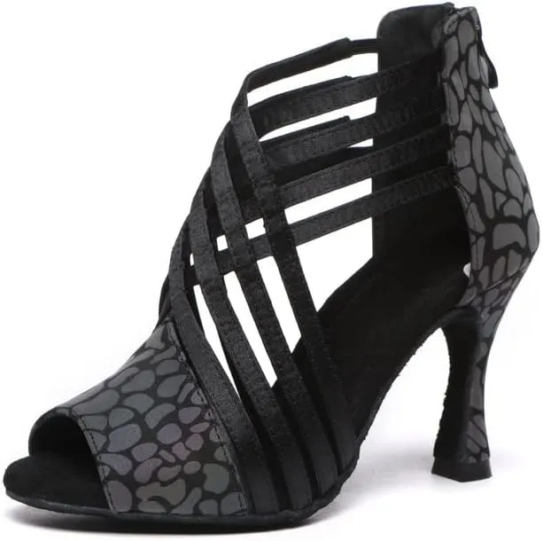 HROYL Women Latin Dance Shoes Salsa Ballroom Ankle Dance Boots,Model YCL569