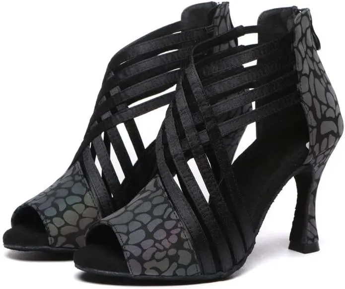 HROYL Women Latin Dance Shoes Salsa Ballroom Ankle Dance Boots,Model YCL569