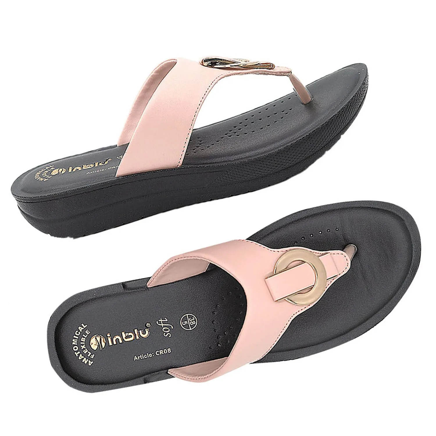 Inblu Women Nude Pink Thong Style Sandal with Embelished Upper (CR08_N.PINK)