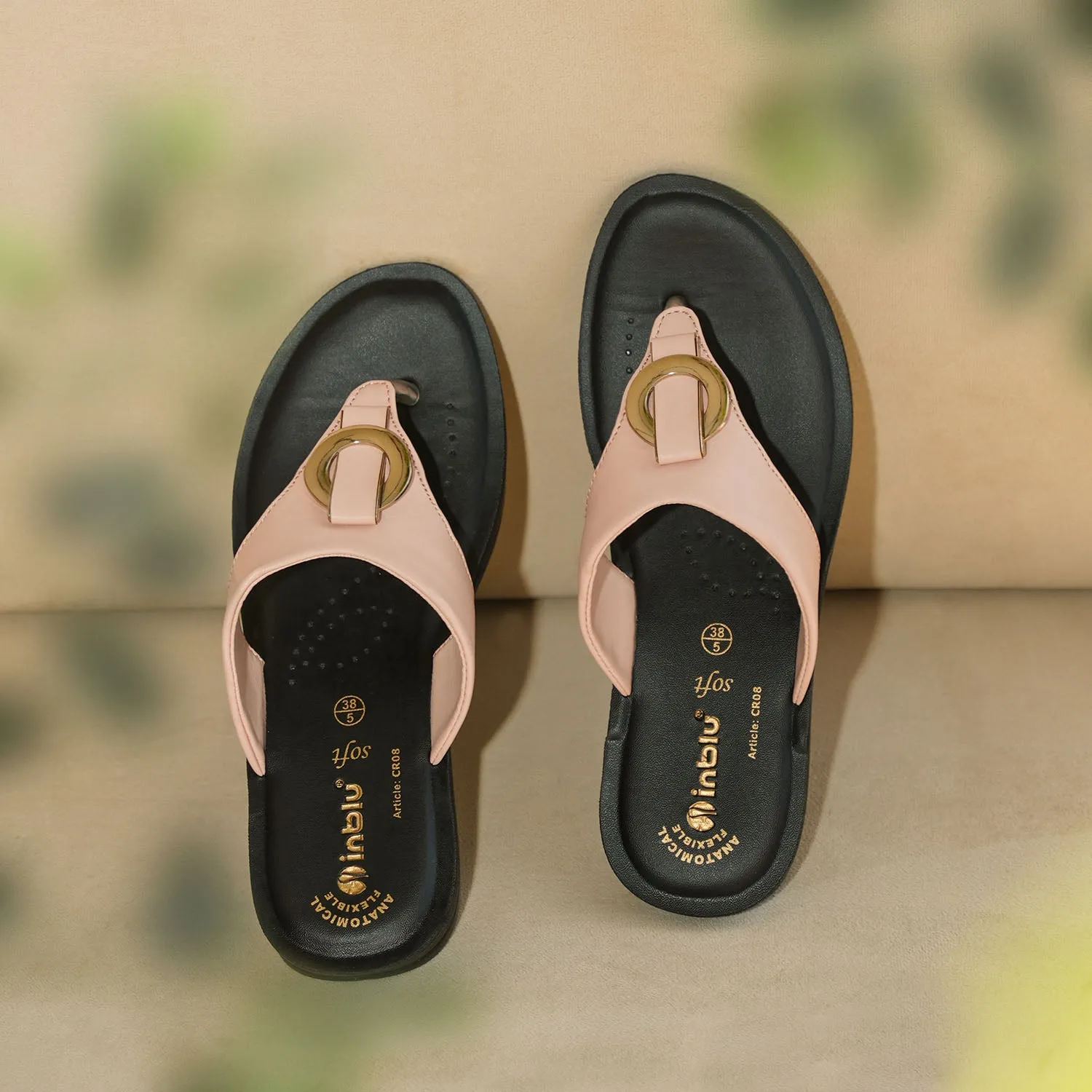 Inblu Women Nude Pink Thong Style Sandal with Embelished Upper (CR08_N.PINK)