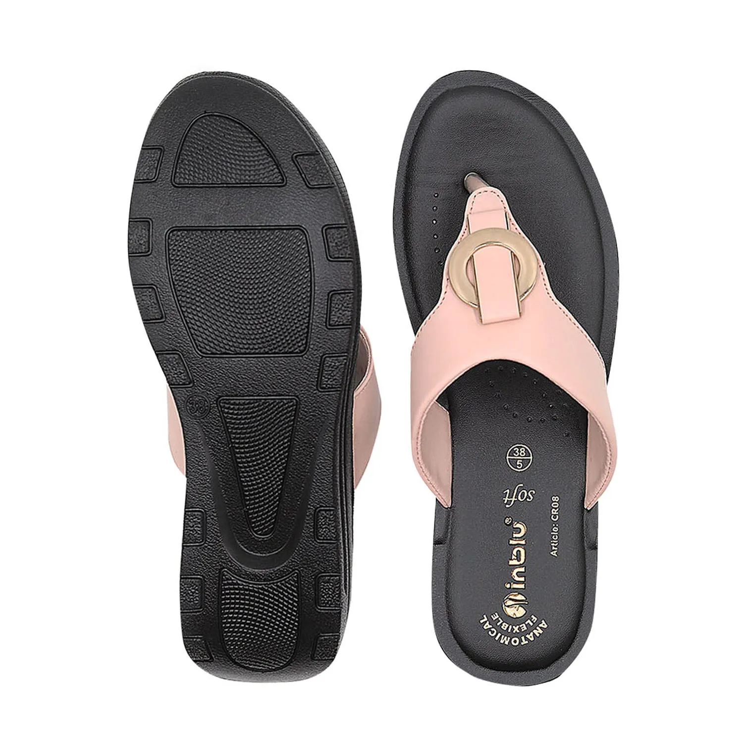 Inblu Women Nude Pink Thong Style Sandal with Embelished Upper (CR08_N.PINK)