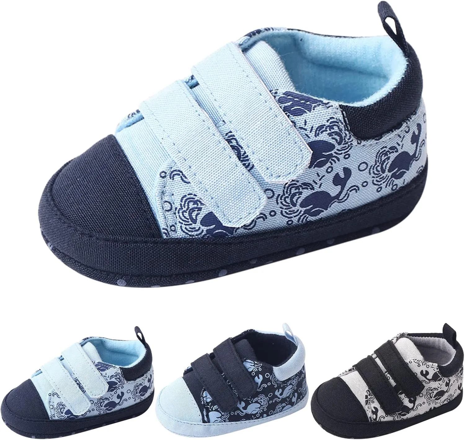 Infant Toddler Canvas Prewalker Lightweight Flat Bottom Walking Shoes Boys Girls Double Strap Sports Sneakers