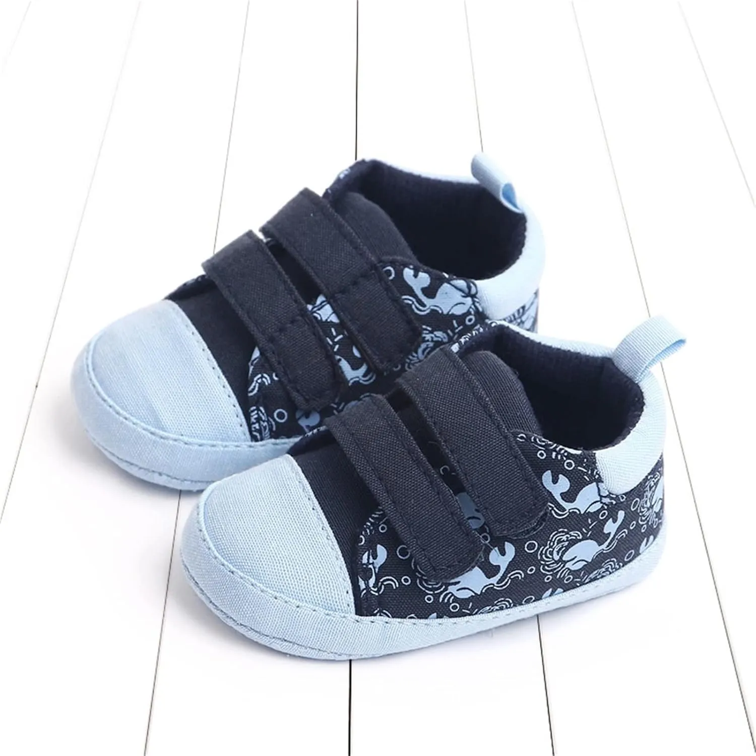 Infant Toddler Canvas Prewalker Lightweight Flat Bottom Walking Shoes Boys Girls Double Strap Sports Sneakers