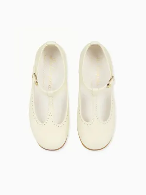 Ivory Leather Girl T-Bar Shoes