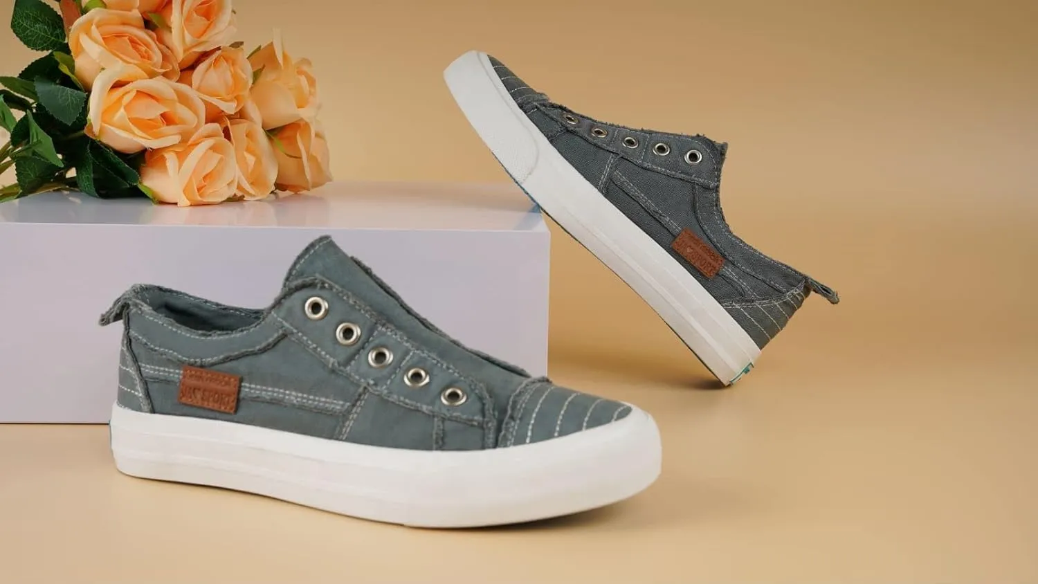 JENN ARDOR Womens Slip On Fashion Sneakers No Laces Comfortable Casual Low Canvas Sneakers Flats Walking Shoes