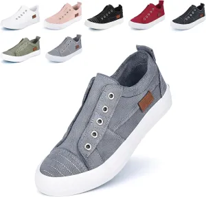 JENN ARDOR Womens Slip On Fashion Sneakers No Laces Comfortable Casual Low Canvas Sneakers Flats Walking Shoes