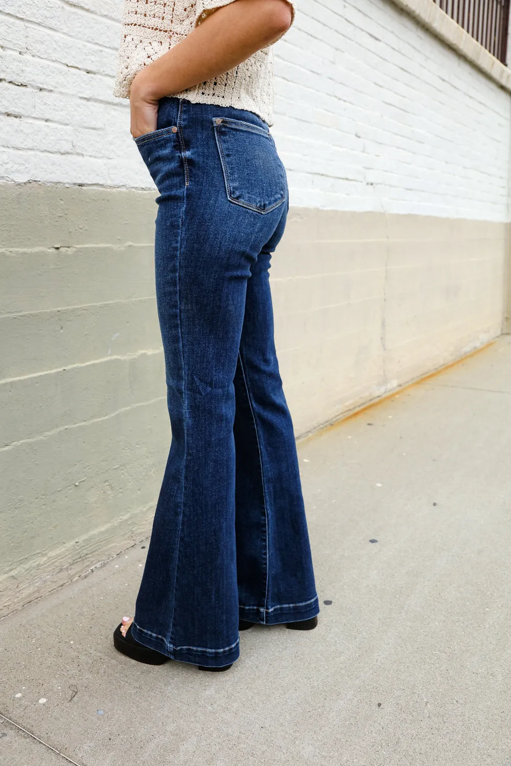 Judy Blue High Rise Trouser Flare Dark Wash Denim Jeans