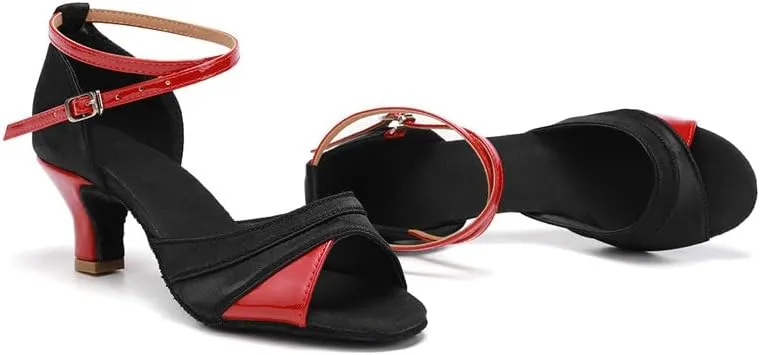 JUODVMP Shiny Leather Latin Shoes Ballroom Dance Shoes Women Dance Heels Salsa Shoes,Model WH803