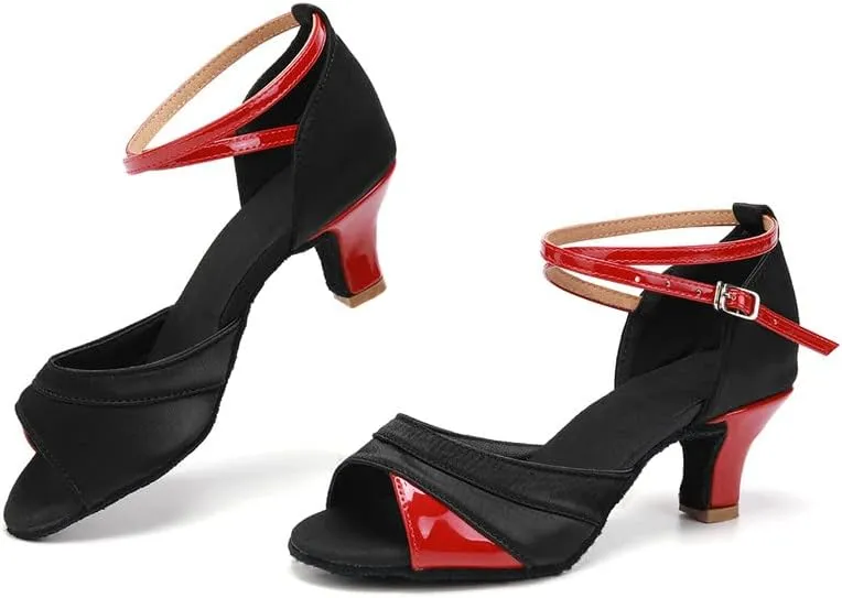 JUODVMP Shiny Leather Latin Shoes Ballroom Dance Shoes Women Dance Heels Salsa Shoes,Model WH803