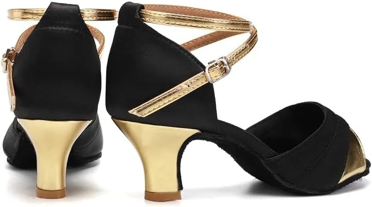 JUODVMP Shiny Leather Latin Shoes Ballroom Dance Shoes Women Dance Heels Salsa Shoes,Model WH803