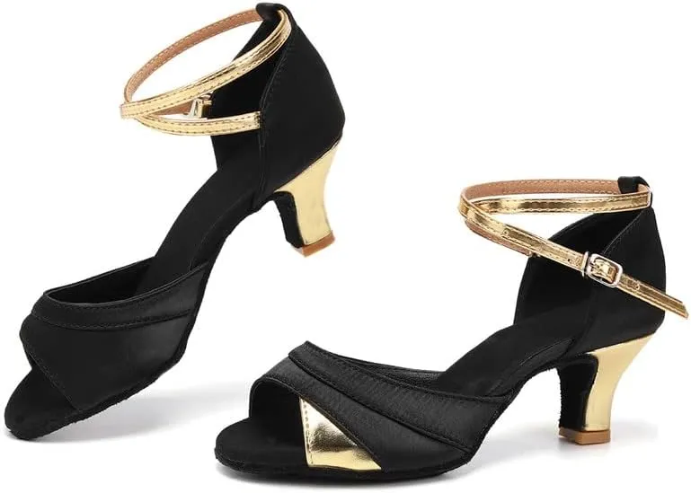 JUODVMP Shiny Leather Latin Shoes Ballroom Dance Shoes Women Dance Heels Salsa Shoes,Model WH803