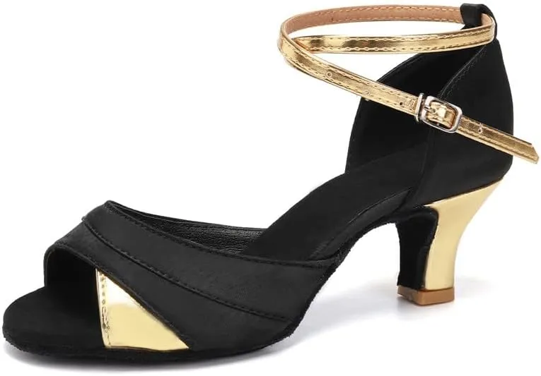 JUODVMP Shiny Leather Latin Shoes Ballroom Dance Shoes Women Dance Heels Salsa Shoes,Model WH803