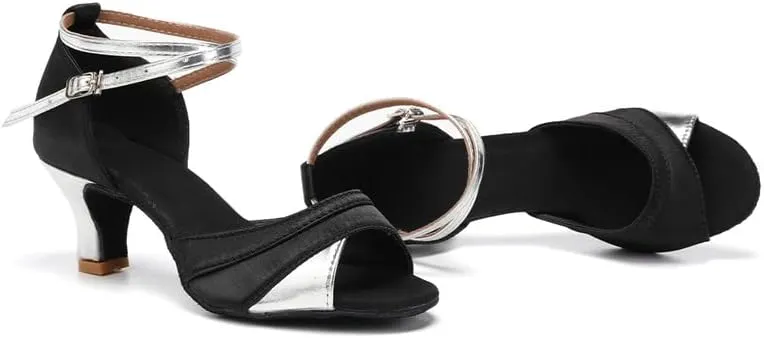 JUODVMP Shiny Leather Latin Shoes Ballroom Dance Shoes Women Dance Heels Salsa Shoes,Model WH803