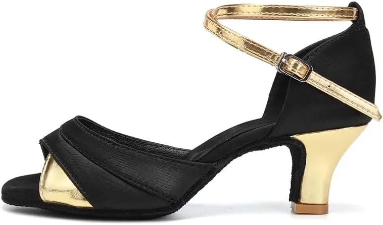 JUODVMP Shiny Leather Latin Shoes Ballroom Dance Shoes Women Dance Heels Salsa Shoes,Model WH803