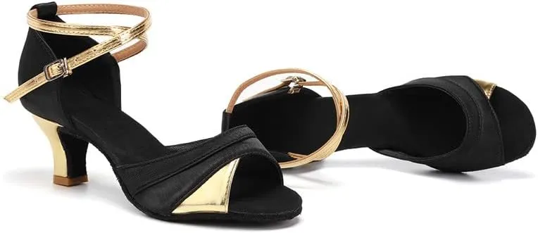JUODVMP Shiny Leather Latin Shoes Ballroom Dance Shoes Women Dance Heels Salsa Shoes,Model WH803