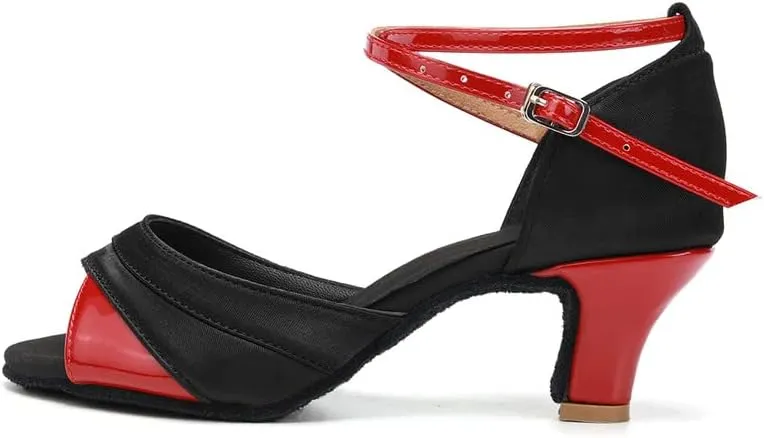 JUODVMP Shiny Leather Latin Shoes Ballroom Dance Shoes Women Dance Heels Salsa Shoes,Model WH803