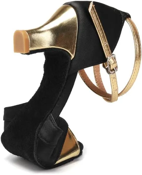 JUODVMP Shiny Leather Latin Shoes Ballroom Dance Shoes Women Dance Heels Salsa Shoes,Model WH803