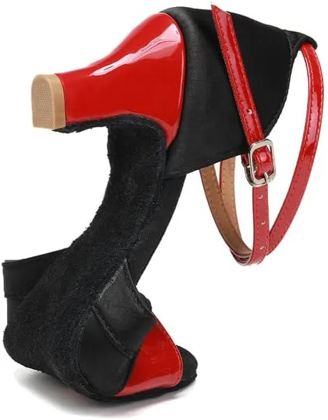 JUODVMP Shiny Leather Latin Shoes Ballroom Dance Shoes Women Dance Heels Salsa Shoes,Model WH803