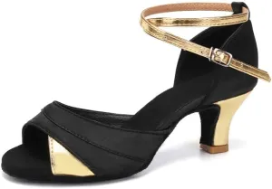 JUODVMP Shiny Leather Latin Shoes Ballroom Dance Shoes Women Dance Heels Salsa Shoes,Model WH803