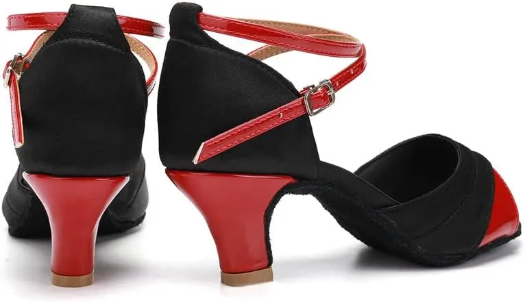 JUODVMP Shiny Leather Latin Shoes Ballroom Dance Shoes Women Dance Heels Salsa Shoes,Model WH803