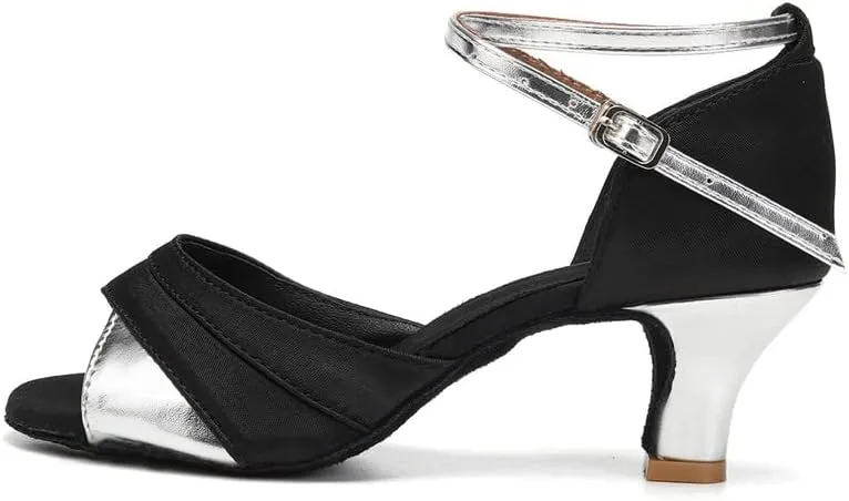 JUODVMP Shiny Leather Latin Shoes Ballroom Dance Shoes Women Dance Heels Salsa Shoes,Model WH803