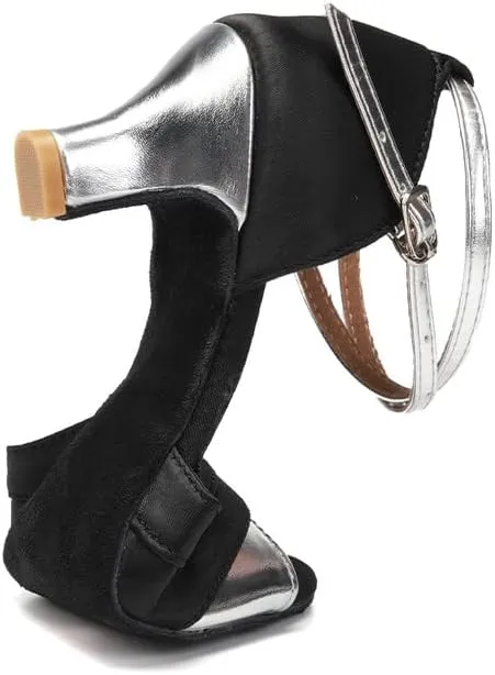 JUODVMP Shiny Leather Latin Shoes Ballroom Dance Shoes Women Dance Heels Salsa Shoes,Model WH803