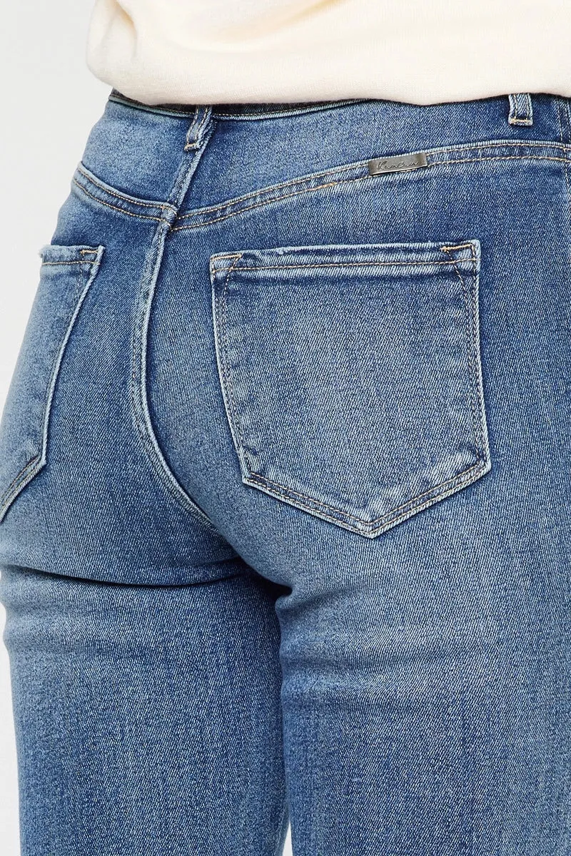 Kancan High Rise Clean Hem Stone Washed Flare Extra Long Jean Medium