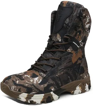 KEHAIOO Men Special Force Tactical Boots, Outdoor Non-Slip Desert Combat Shoes, Camo Waterproof Military Hunting Boots
