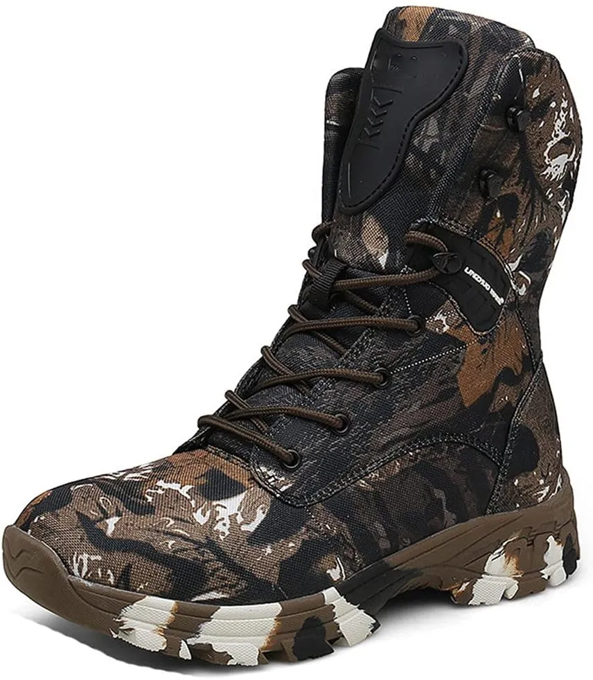 KEHAIOO Men Special Force Tactical Boots, Outdoor Non-Slip Desert Combat Shoes, Camo Waterproof Military Hunting Boots