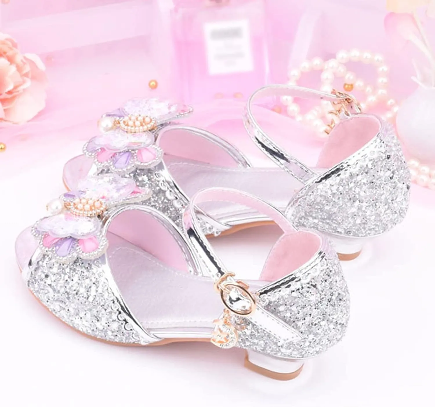 Kids Girls Glitter Butterfly Sandals Sequin hinestone Dress Shoes Little/Big Kids Princess Fashion Shiny Shoes