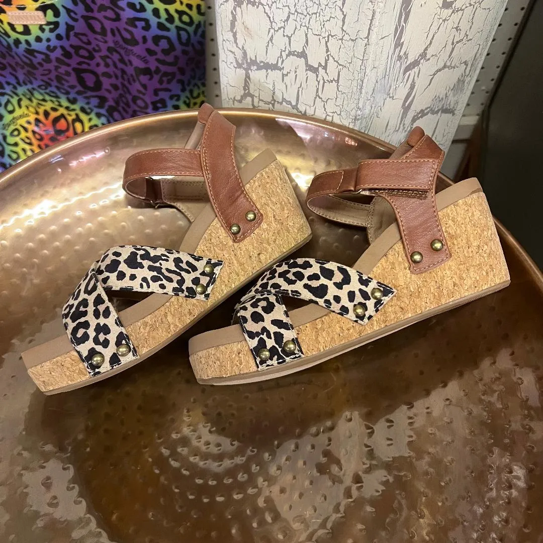 Kindle Cognac Leopard Wedge/Sandal