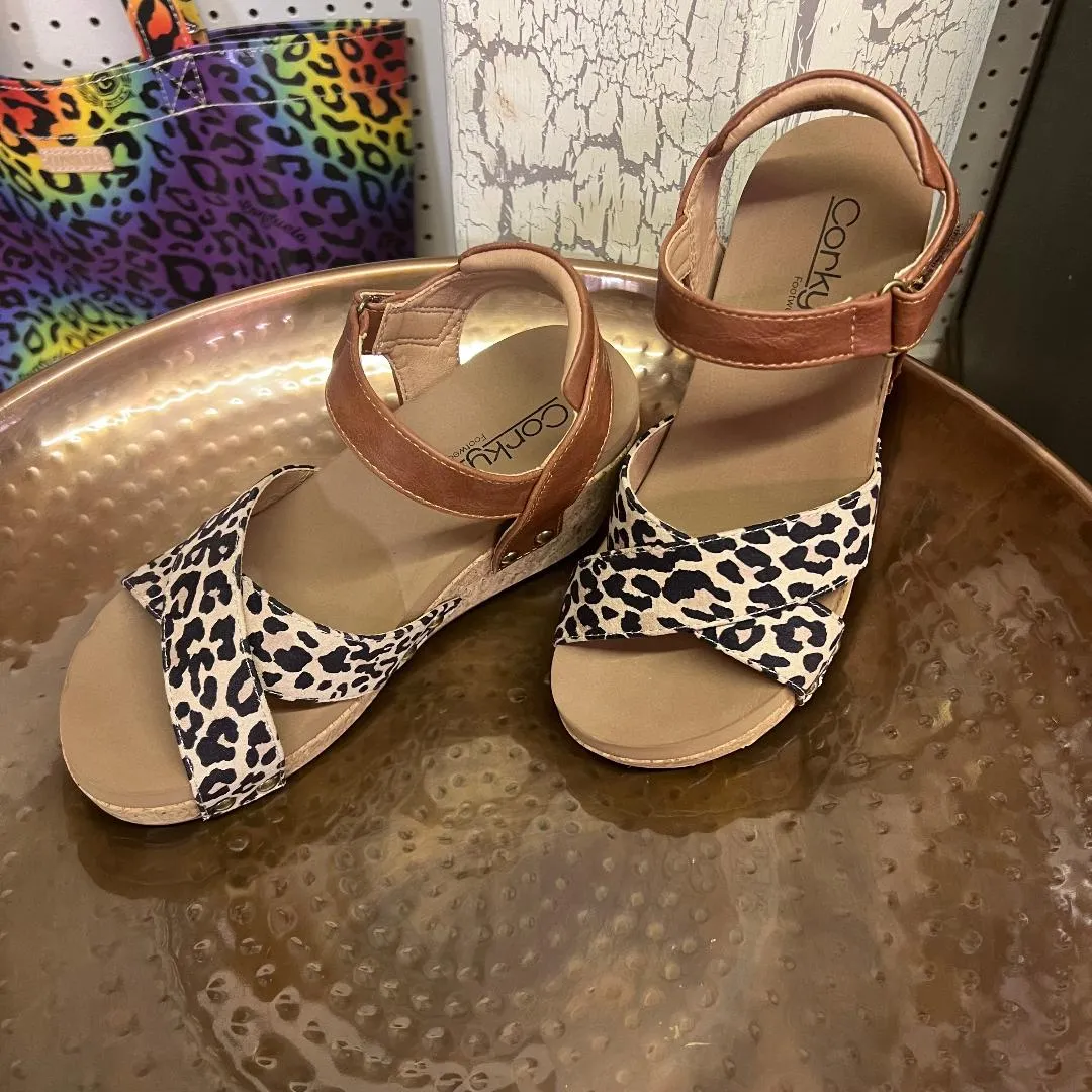 Kindle Cognac Leopard Wedge/Sandal