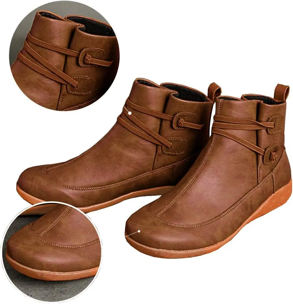 KINOW Arch Support Boots Women Leather Ankle Boots High Top Wedge Bootie Damping Shoes