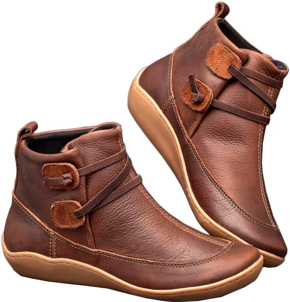 KINOW Arch Support Boots Women Leather Ankle Boots High Top Wedge Bootie Damping Shoes
