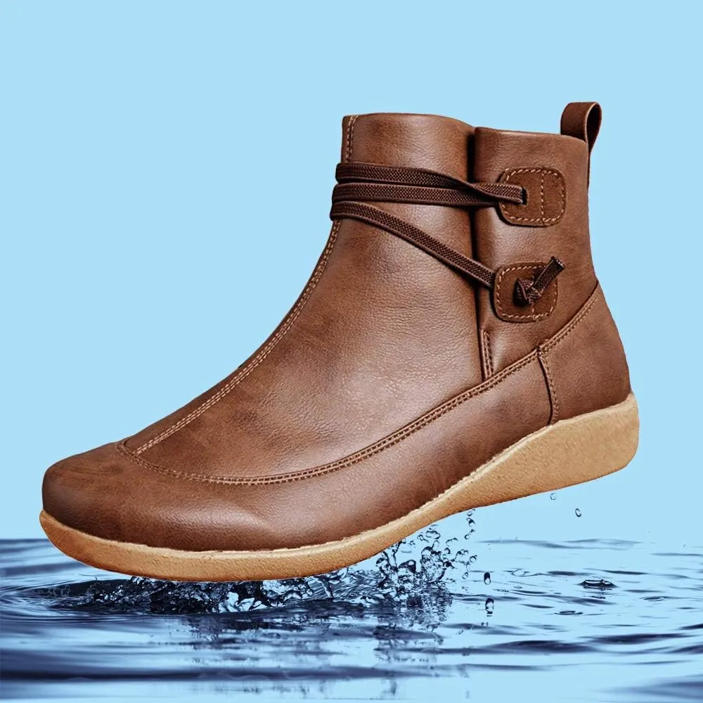 KINOW Arch Support Boots Women Leather Ankle Boots High Top Wedge Bootie Damping Shoes