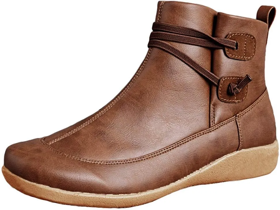 KINOW Arch Support Boots Women Leather Ankle Boots High Top Wedge Bootie Damping Shoes