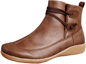KINOW Arch Support Boots Women Leather Ankle Boots High Top Wedge Bootie Damping Shoes