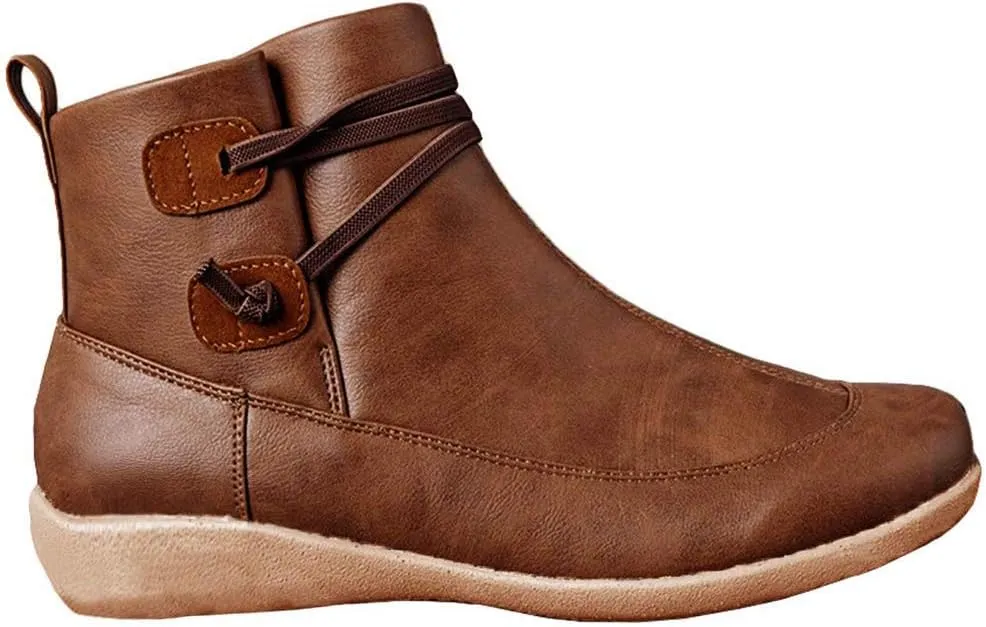 KINOW Arch Support Boots Women Leather Ankle Boots High Top Wedge Bootie Damping Shoes