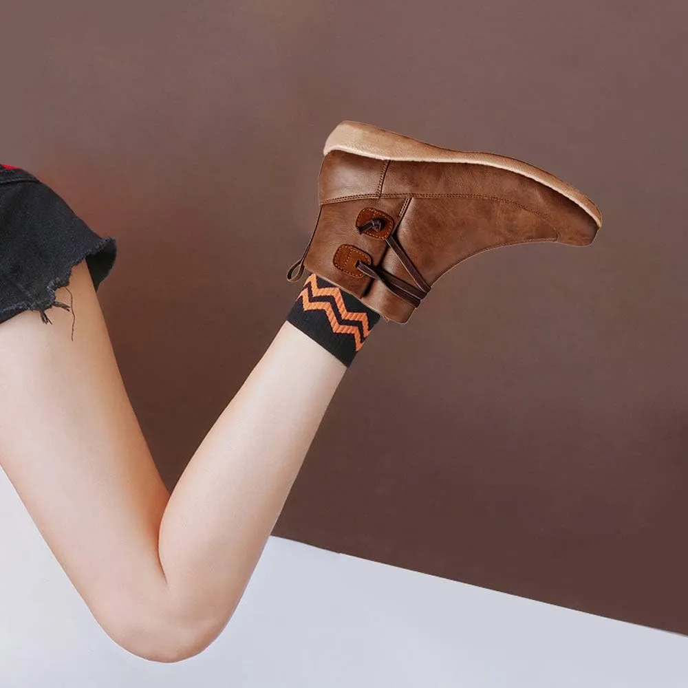KINOW Arch Support Boots Women Leather Ankle Boots High Top Wedge Bootie Damping Shoes