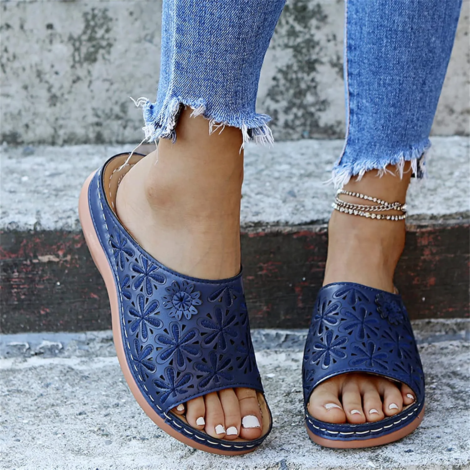 Ladmiple Orthotic Sandals For Women With Arch Support Fashion Athletic Slip On Comfortable Orthopedic Slides Slippers