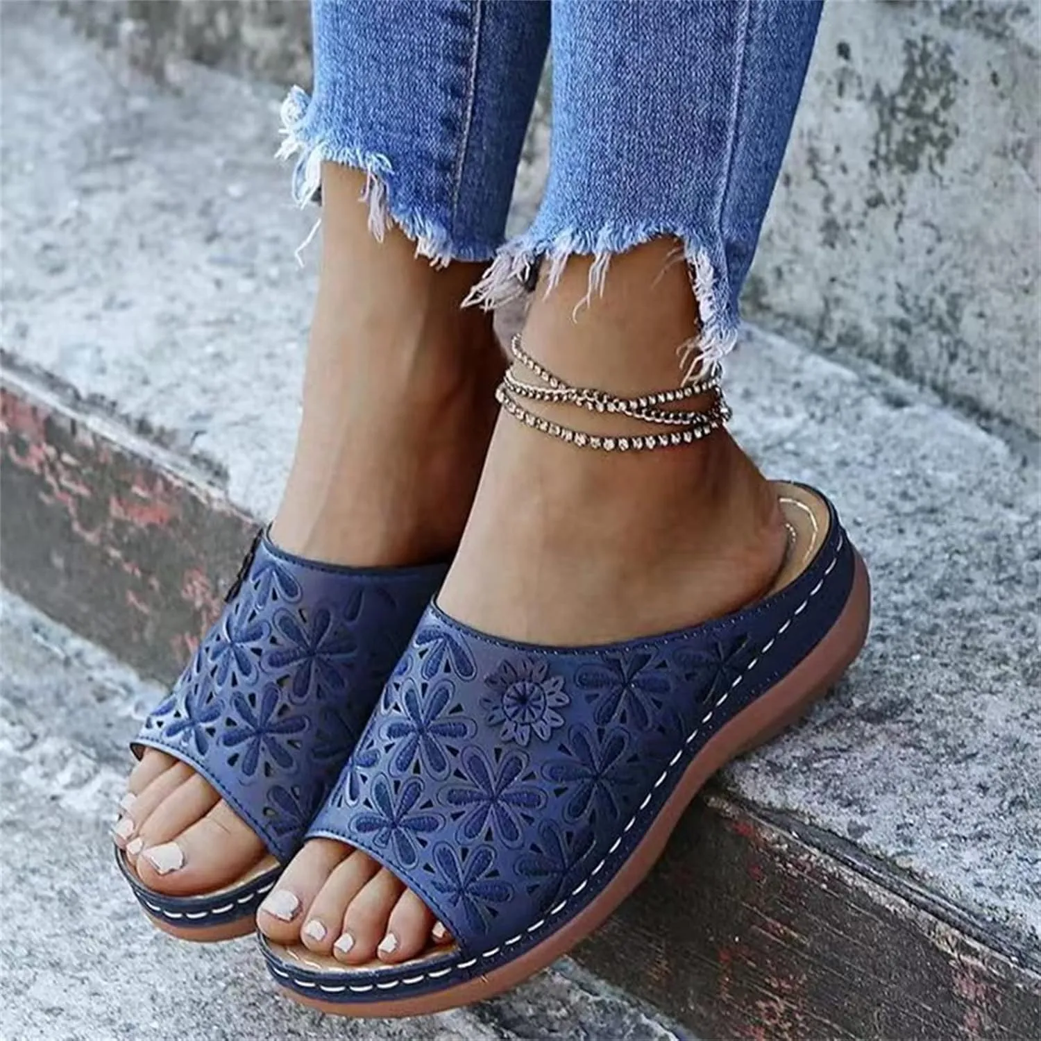 Ladmiple Orthotic Sandals For Women With Arch Support Fashion Athletic Slip On Comfortable Orthopedic Slides Slippers