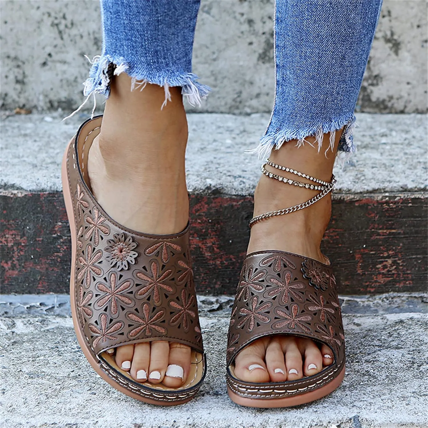 Ladmiple Orthotic Sandals For Women With Arch Support Fashion Athletic Slip On Comfortable Orthopedic Slides Slippers