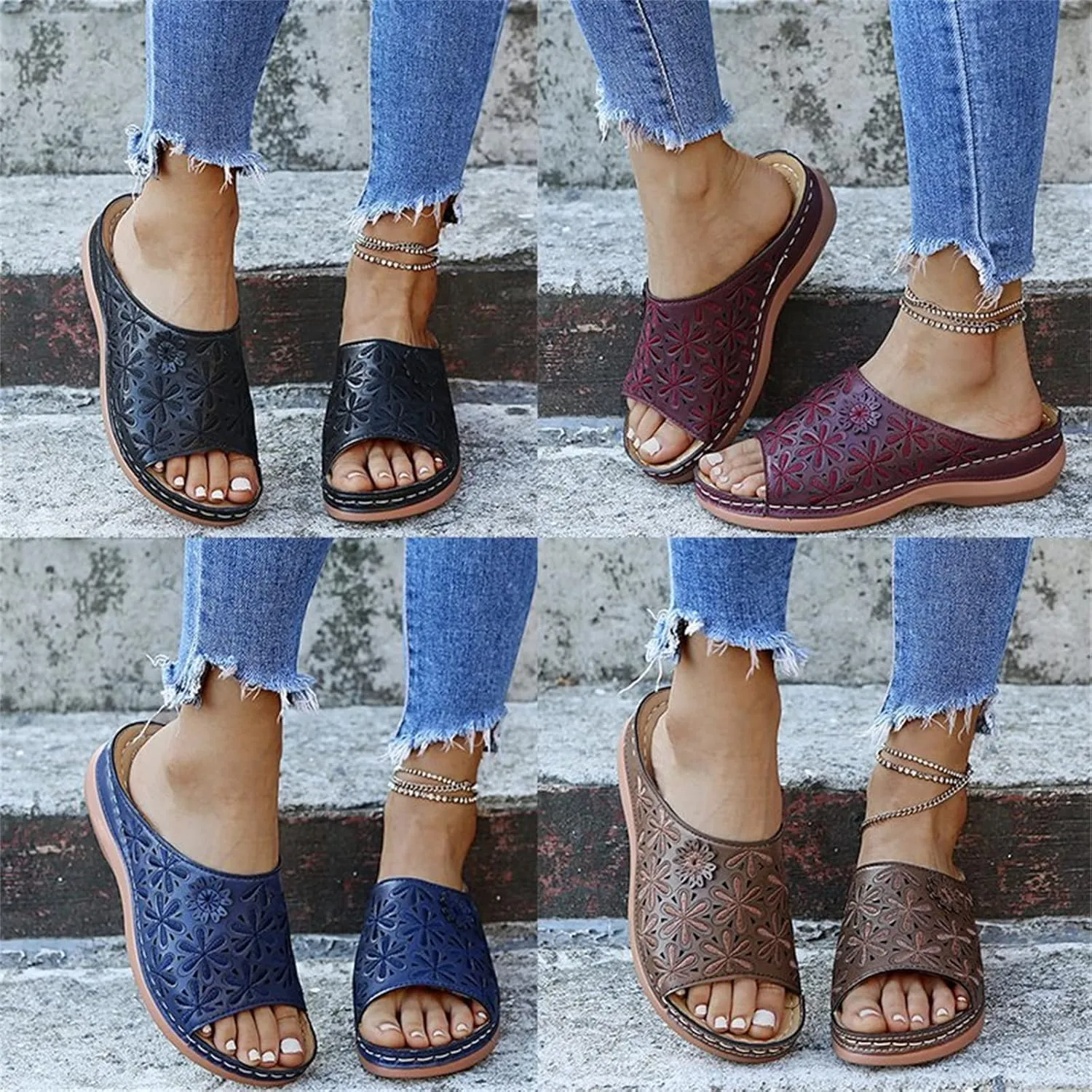 Ladmiple Orthotic Sandals For Women With Arch Support Fashion Athletic Slip On Comfortable Orthopedic Slides Slippers