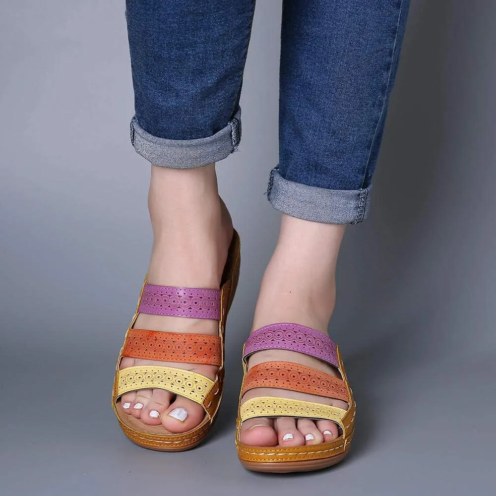 Ladmiple Sandals for Women Casual Summer Flower Orthopedic Sandals with Arch Support Slippers Roman Open Toe Flip Flops